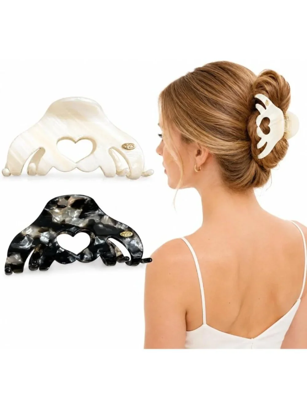 Durable Heart-Shaped Acetate Hair Clips - 2 Pack Medium Claw Clips for Updos